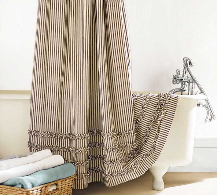 Ticking Stripe Ruffle Shower Curtain