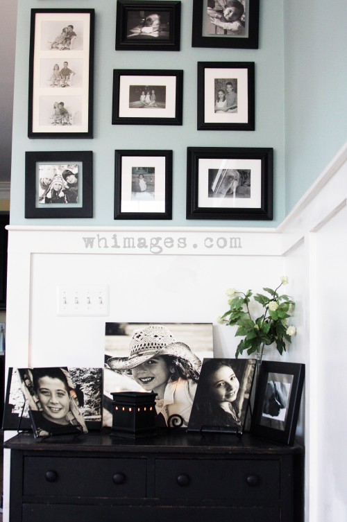 photo wall eclectic family room